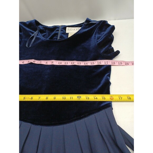 Plaza South Maxi Dress Navyblue Pleated Skirt Velour Top Short Sleeve Sz 8 - Picture 7 of 10